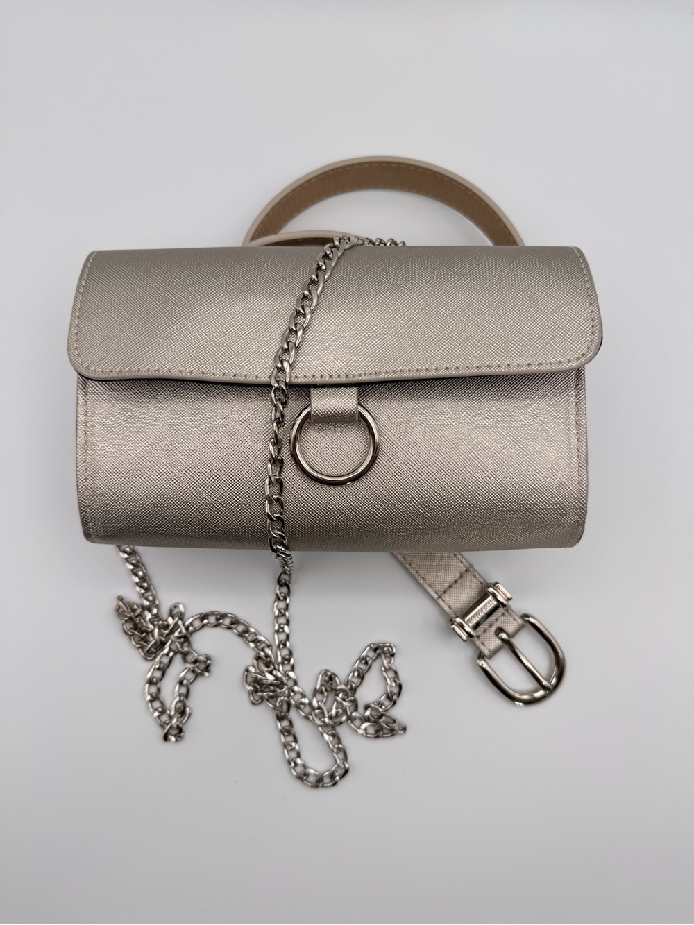 Steve Madden Metallic Silver Belt Bag M Convertible Chain Crossbody Bag